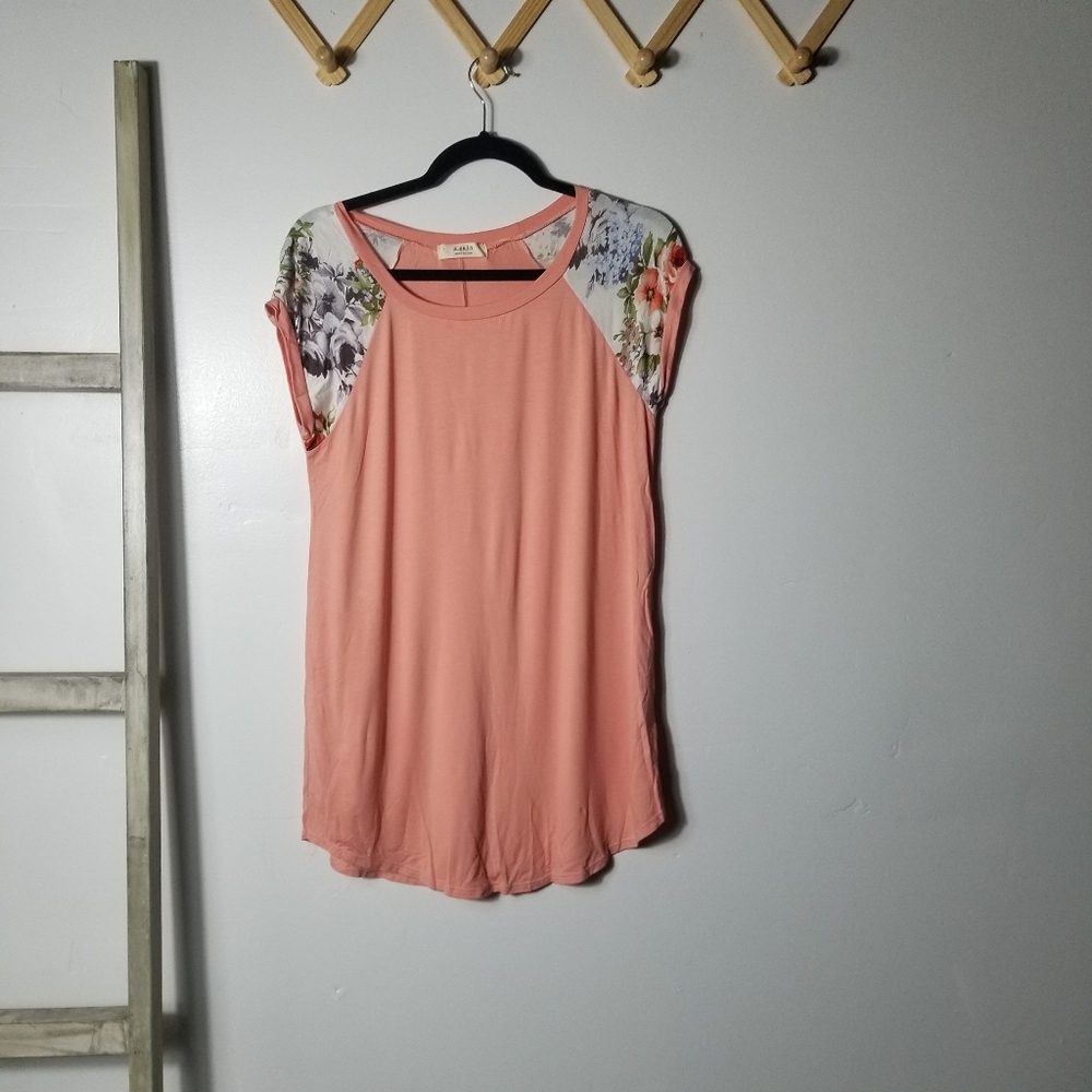 NWOT A.GAIN WOMEN'S FLORAL SLEEVE WOMEN'S BLOUSE TUNIC SIZE MEDIUM